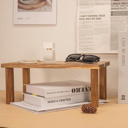 RiLiKar Acacia Wooden Desktop Organizer Shelf Kitchen Cabinet and Counter Riser Display Shelf for Top of Desk Home Office Bathroom Coffee Table Display Stand thumbnail 7