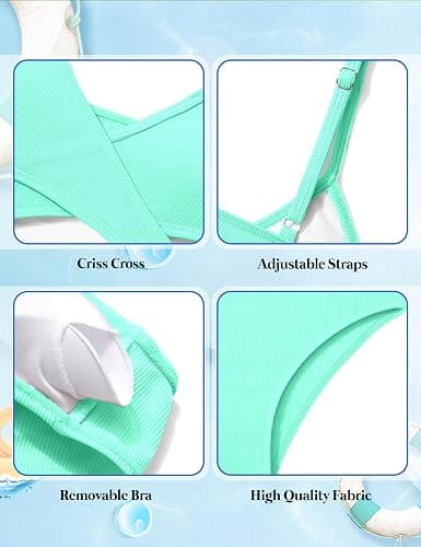 Doumlop Girls Swimsuit Bikini Set,Criss Cross Bathing Suits for Girl Two Piece Solid Color Girls' Swimwear for 7-16 Years thumbnail 6