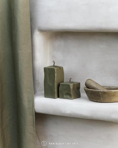 LAWA Raw Block Set of 2 Candle - Beautiful Handmade Pillar Scented Soy Wax Elegant Aesthetic Candle Housewarming Gift Home Room Shelf Decor Idea (Earthy Green, Set of 2) thumbnail 5
