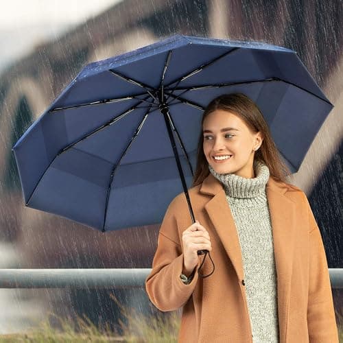 Repel Umbrella Windproof Travel Umbrellas for Rain - Easy Auto Open Close, Durable & Compact Umbrella, Strong Fiberglass Frame, Waterproof Canopy - Backpack, Purse, Portable Umbrella for Travel - F. Navy Blue - Travel thumbnail 4