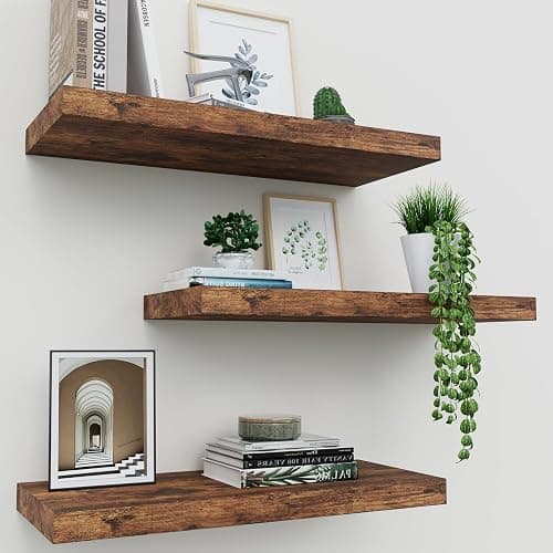 Upassion Floating Shelves for Wall Set of 3, 16" Rustic Brown Floating Shelves, Home Decor, Frame Display Wall Shelf for Bedroom, Kitchen, Bathroom, Living Room - Image 1