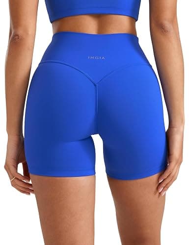 INGIA Womens High Waist No Front Seam Scrunch Butt Biker Shorts 5 Inches V-Back Scrunch Booty Gym Workouts - Image 1