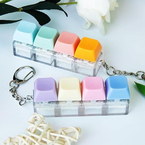2 PCS Keyboard Fidget Toy, Keyboard Fidget Keychain 4-in-1 Keyboard Decompression Button Finger Clicker Toys, Button Stress Relief Fidget Gifts to Relief Stress (Purple Blue Pink Orange) - Purple Blue Pink Orange thumbnail 2