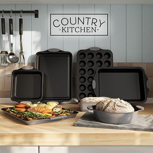 Country Kitchen Nonstick Stackable Bakeware Set - Heavy Duty, Durable, Easy Release Baking Set, Grey, 10 Pcs thumbnail 2