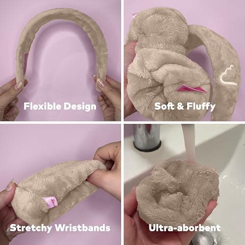 MakeUp Eraser Drip Eraser by The Original, Absorbent Headband and Wristbands Collect Water During Face Washing, 3 Piece Spa Set, One Size Fits Most, Sweet Cream thumbnail 4