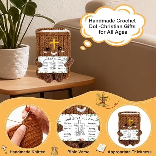 Easter Basket Stuffers for Tweens Teen Girl Boy Handmade Bible Verse Religious Crochet Doll Scripture Christian Gifts for Boys Girls Christening Gift Home Church Decor Bible Accessories for Women Men thumbnail 3