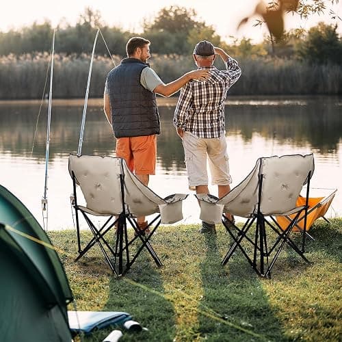 Nice C Padded Camping Chair, Oversized Camping Chairs, Oversized Thick Padded Folding Chairs, Outdoor Sports Chair, Heavy Duty, with Cooler Bag, Cup Holder, Side Pockets (2 Pack) thumbnail 2