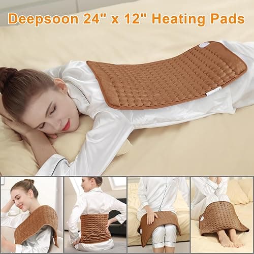 Deepsoon Heating Pad,Electric Heating Pads for Back,Neck,Abdomen,Moist Heating Pad for Shoulder,Knee,Arms,Legs,Dry/Moist Heat & Auto Shut Off,Birthday Gifts for Men and Women,Brown,24x12 Inch thumbnail 2