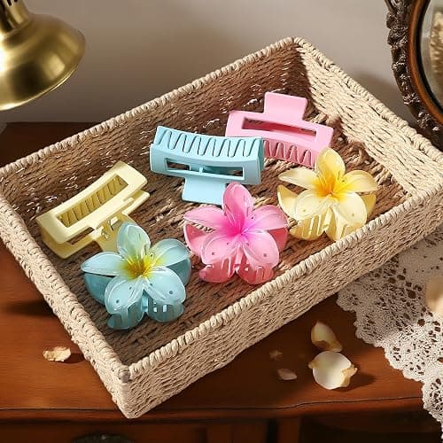 Flower Hair Clips for Women Square Claw Clips for Girls 2 Styles Hair Claw Clips for Thick or Thin Hair 6 PCS Hawaiian Hibiscus Rectangle Large Plumeria Medium Hair Accessories for Women (Pink) thumbnail 2