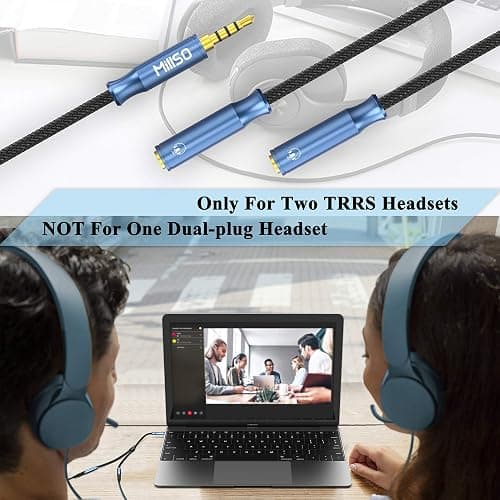 MillSO 3.5mm 4 Pole TRRS Audio Splitter Cable Nylon Braided Stereo Aux Splitter for 2 TRRS Headset to PC Laptop PS4 Xbox Smartphone - 1 FT thumbnail 2