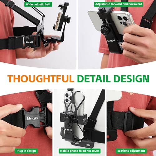 KINGKI Mobile Phone Chest Mount Harness Strap Holder Cell Phone Clip Action Camera POV for Samsung iPhone Plus etc thumbnail 3