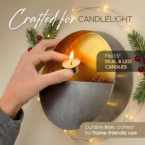 NativeSkins Eclipse Metal Wall Candle Sconces Set of Two Wall Candle Holders - Set of 2 Handcrafted Decorative Tea Light Sconce for Living Room Decor Gold Tea Holder thumbnail 4