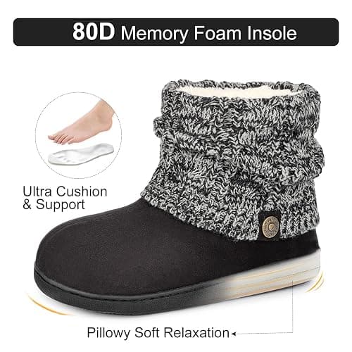 FamilyFairy Women's Woolen Yarn Knit Bootie Slippers Comfy Warm Plush Fleece Memory Foam House Shoes for Indoor Outdoor thumbnail 5