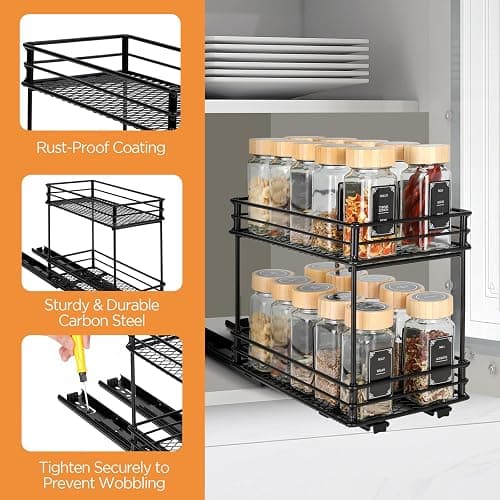 VINATO Portaspezie Scorrevole a 2 Livelli – Organizzatore Cucina Salvaspazio con Guide, Portaoggetti per Dispensa (26x15x21,8 cm) thumbnail 4