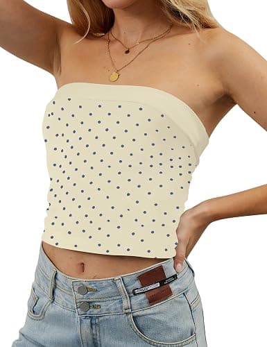 TERIVEEK Women Strapless Reversible Foldover Tube Top Y2K Floral Print Graphic Crop Bandeau Tops Sleeveless Slim Fit Shirt thumbnail 5