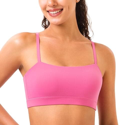 YUNOGA Womens Adjustable Spaghetti Thin Strap Sports Bra Square Neck Padded Wireless Workout Yoga Bra - Image 1