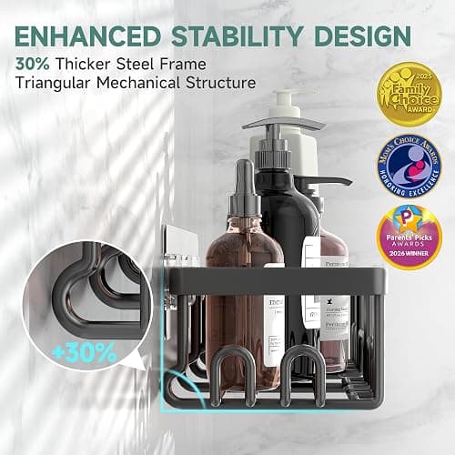 Veken Shower Caddy 6-Pack, Bathroom Organizers and Storage Shelves, Black | Advanced Rustproof Design, Large Capacity, No Drilling, Adhesive Rack with Soap Holder, Wall-Mounted Kitchen & Home Decor thumbnail 2