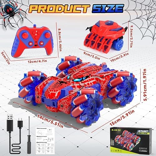 SOGAWEBB Spider Gesture Sensing Remote Control Car, Double Sided RC Cars with Full-Body Light, 2.4GHz Hand Controlled Rechargeable RC Stunt Car Toys for Boys 4 5 6 7 8 9 10 11 12 thumbnail 3