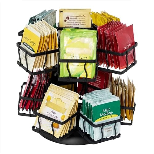 NHZ Tea Bag Organizer - Spinning Carousel Holder With 12 Compartments, Up to 140 Tea Bags Storage, Black Powder Coated Stainless Steel thumbnail 5