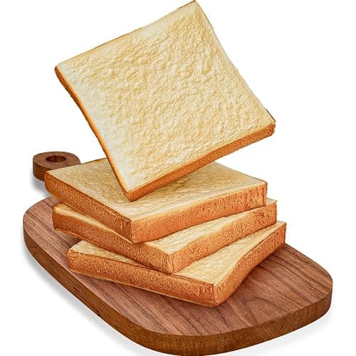 Yatinkim 4 Pcs 4.3 Inch Fake Toast Slices Realistic Artificial Bread Decoration Faux Loaves Soft Bread Dessert Simulation Food Model for Home Kitchen Bakery Display Birthday Party Photography Props - Image 1