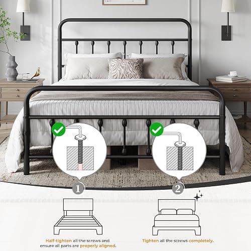 Yaheetech Classic Metal Platform Bed Frame Mattress Foundation with Victorian Style Iron-Art Headboard/Footboard/Under Bed Storage/No Box Spring Needed/Queen Size Black thumbnail 9