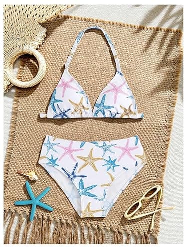 Verdusa Girl's 2 Piece Boho Seashell Bikini Set Halter Swimsuit High Waisted Bathing Suit - 10 Years - Multicolor thumbnail 3