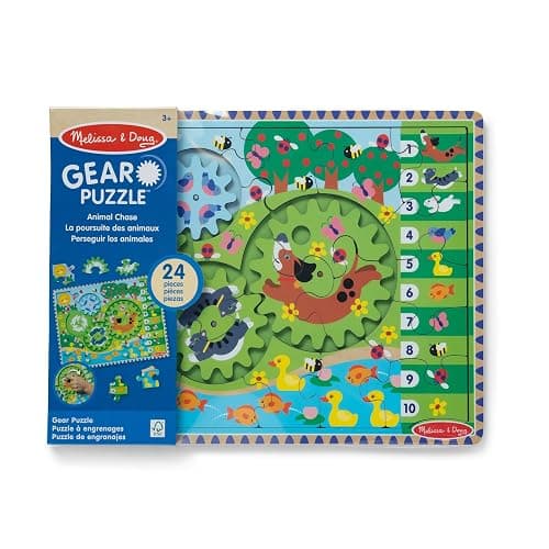 Melissa & Doug Wooden Animal Chase Jigsaw Spinning Gear Puzzle – 24 Pieces Wooden Puzzle for Toddlers and Preschoolers, for Boys and Girls Ages 3+ thumbnail 3