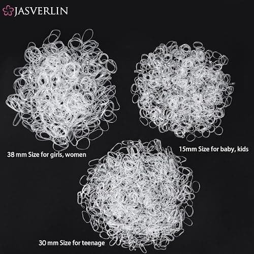 JASVERLIN Clear Hair Elastics, 2000 Pcs Variety Pack of Small, Medium, Large Rubber Bands Ponytail Holders and Polybands for Toddlers, Girls, Women, Baby thumbnail 3