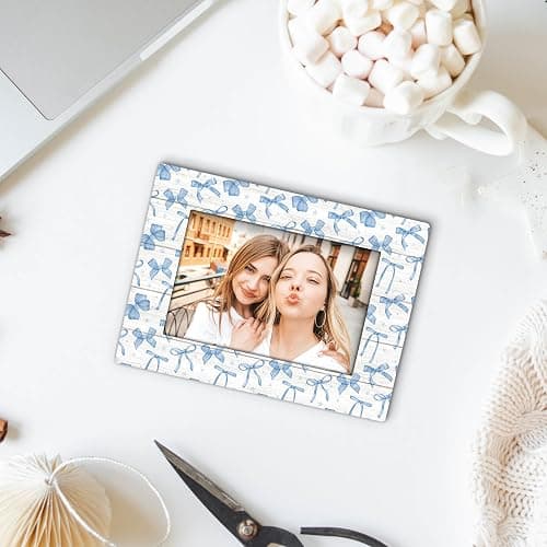 Foyoulame Blue Bow Decor Picture Frame 4x6, Blue Preppy Coquette Bow Wooden Picture Frame, Preppy Girly Gifts for Women Girls Besties, Besties Best Friends Decorative Photo Frames for Girls Room Decor thumbnail 6