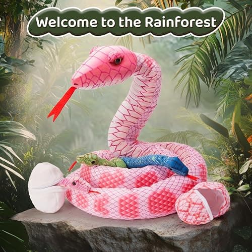Tezituor Giant Stuffed Snake Plush Realistic Snake with 3 Babies&2 Eggs, 80 Inches Pink Snake Toy Birthday Valentines Gifts for Girls Kids thumbnail 3