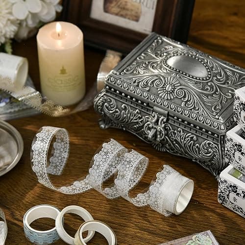 Songdao 6 Rolls Lace Patterns PET Tapes Floral Arts Decorative Tape Set Adhesive Transparent Masking Tapes for DIY Craft, Kids, Scrapbook, DIY, Gift Wrapping, Journal (Pure White) thumbnail 5