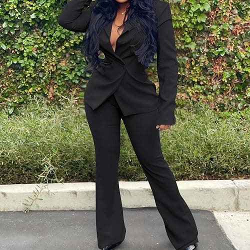Women's Long Sleeves Blazer & Trouser-Suit - Slim Fit Jacket & Pants - Lapel Buttons - Elegant Office Formal Business Suit Set - UK Size thumbnail 4
