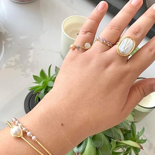 Andaxe Handcrafted Baroque Pearl Ring Winding Design Opening Adjustable 14k Gold Plated Material,White thumbnail 8