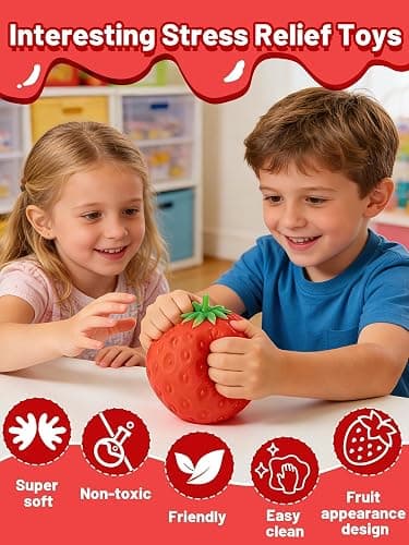 8in Giant Strawberry Squishy, Giant Jumbo Big Cute Realistic Strawberry Stress Ball Soft Strawberry Squishys Slow Rising Stress Ball for Anxiety Stress Party Favors thumbnail 4