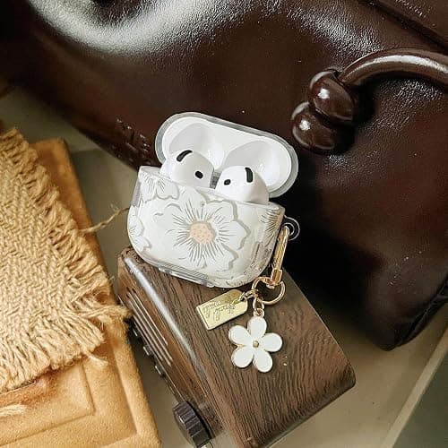 MINSCOSE Compatible with AirPods 4 Clear Case,Cute Cartoon Flower Pattern Design with Floral Keychain, Soft TPU Protective Shockproof Case for AirPods 4 for Girls Women-White thumbnail 4