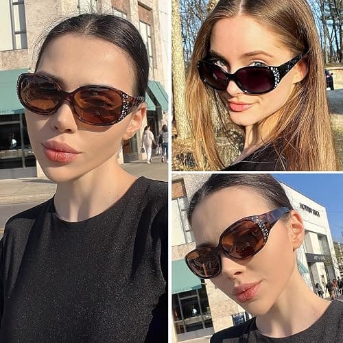 HAOLOTA Polarized Sunglasses for Women, Rhinestone Wrap Around Sunglasses with UV400 Protection thumbnail 3