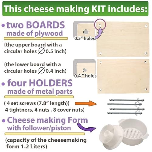 Сheese Making Kit 12 in (Metal Guides Cheese Press + 1 Cheese Making mold 1.2 L) pressure up to 50 pounds thumbnail 3