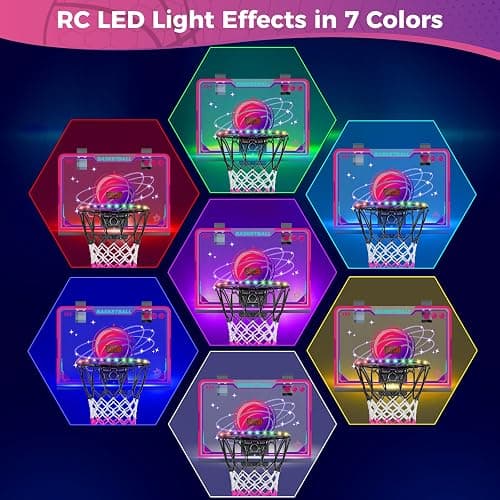 VATOS Basketball Hoop for Girls Indoor, LED Basketball Hoop with 7 Color Lights, Glowing Rim, Scoreboard & Remote Controller, Basketball Set Sports Toys Birthday Gifts for Girls Kids Teens 5-12 thumbnail 5