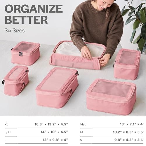 Aerotrunk Compression Packing Cubes for Travel - Luggage Organizer Bags - Double Zipper Packing Cubes for Suitcases (6-Pack, Rose) thumbnail 3