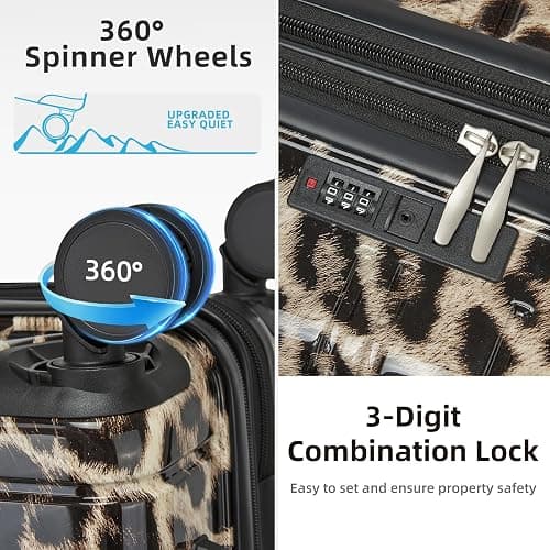 LARVENDER Luggage Sets 5 Piece Hardside Expandable Suitcase with Wheels Lock,PC+ABS Hardside Lightweight Rolling Suitcase for Women and Men,Cheetah thumbnail 4