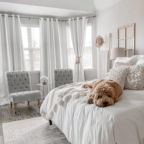 NICETOWN White 100% Blackout Lined Curtains, 2 Thick Layers Completely Blackout Window Treatment Thermal Insulated Drapes for Kitchen/Bedroom (1 Pair, 52 inches Width x 63 inches Length Each Panel) thumbnail 2