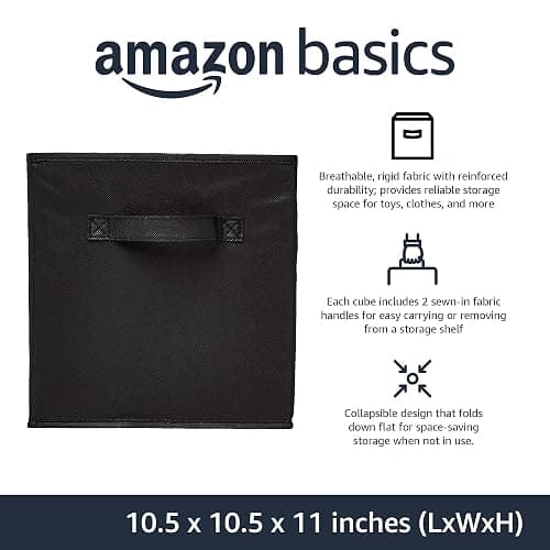 Amazon Basics Collapsible Fabric Storage Cubes Organizer with Handles, Sturdy, Black, 10.5-x-10.5-x-11-inch, Pack of 6 - Black - 10.5"x10.5"x11" thumbnail 4