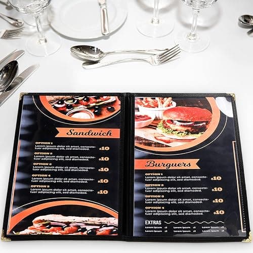 Nicunom 12 Pcak Restaurant Menu Covers, 8.5 X 11 Inch Menu Covers, 2 Page 4 View Transparent Menu Holders for Bar Cafe Restaurant, Double Stitched Edge thumbnail 6