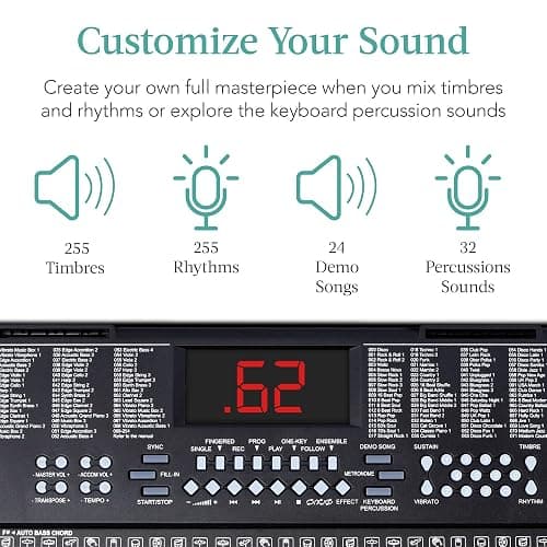 Best Choice Products 61-Key Electronic Keyboard Piano Portable Electric Keyboard Complete Beginner Set w/LED Screen, Stand, Bench, Headphones - Black thumbnail 3