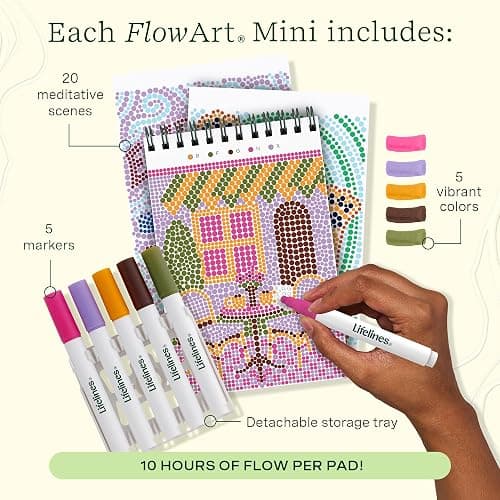 Lifelines FlowArt Mini Activity Pads, 3-Pack, Dot-by-Letter Coloring Books | 15 Markers & 60 Scenes - Guided Art Meditations for Tweens, Adults & Seniors - Dot-by-Letter - Patent-Pending thumbnail 4