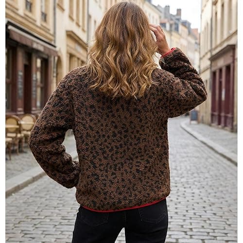 Ainangua Fuzzy Half Zip Fleece Jacket Women Long Sleeve Sherpa Pullover Sweatshirt Casual Warm Winter Chunky Teddy Outerwear thumbnail 5