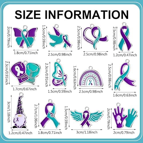 Kenning 120 Pcs Suicide Prevention Awareness Charms Bulk Teal and Purple Ribbon Charms Suicide Awareness Items Sexual Assault Pendant for Jewelry Making DIY Necklace Bracelet Earring Crafts thumbnail 3
