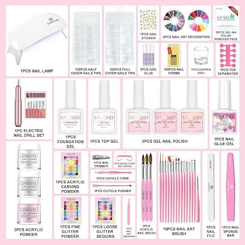 SAVILAND Acrylic Nail Kit with Drill: Professional Nails Kit Acrylic Set with Everything U V Light Nail Art Brush Glitter Powder Nail Stuff for Home DIY Salon Use Christmas Gift Set thumbnail 2
