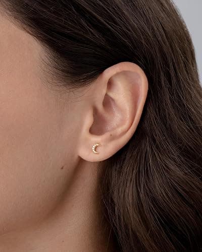 PAVOI 14K Gold Plated Dainty Flat Back Earrings for Women, Piercing Studs | Hypoallergenic Stud Earrings with 925 Sterling Silver Posts, Motif Flatback Screw Back Helix Cartilage thumbnail 2