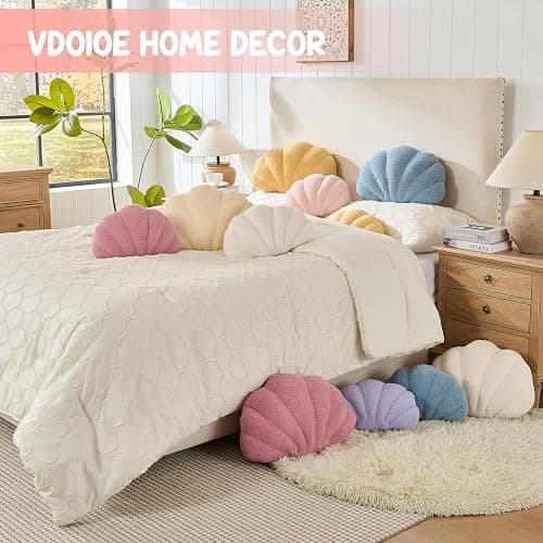 Vdoioe Shell Pillow,Light Blue Seashell Throw Pillows 13x10 Inch | Decorative Pillows,Lamb Wool,PP Cotton Fill,Coastal Beach Sea Shell Theme,for Sofa Couch Bed,Room Decor Accent thumbnail 5